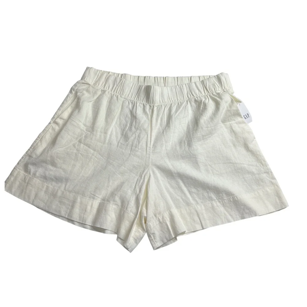 Gap Shorts Women XL White Linen Blend Elastic Waist Pull On Summer‎ New C13
